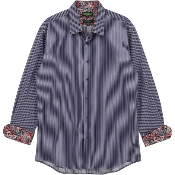 Inserch Other - Inserch Button Down Shirt Mens 4XL Purple White Stripe Paisley Jacquard Cotton